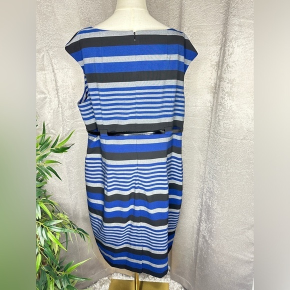 Calvin Klein Women’s Cap Sleeve Striped Belted Sheath Dress Multi Sz 18W - Picture 10 of 13